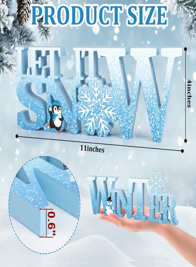 COCHIE Wooden Winter Let It Snow Sign, Snowflake Winter Decorations for Home, Office, Shelf, Mantel, Indoor, Blue White Wood Table Top Party Decor (Blue) - Image 2